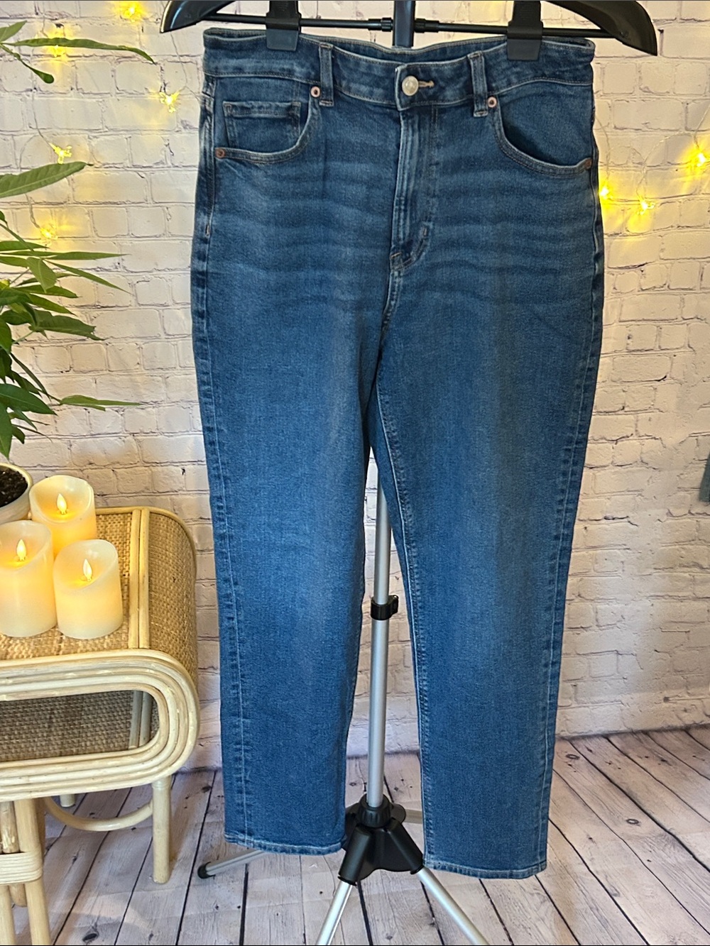 American Eagle Outfitters Dark Blue High-Rise Mom Jeans 8 LONG